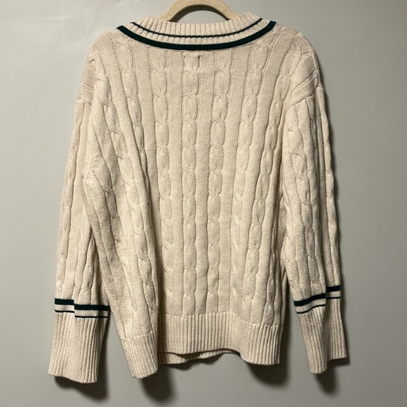 GAP Varsity cable knit Ivory green v neck sweater - Picture 6 of 6